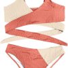 Bikini femme taille haute bretelles côtelées polyester-1