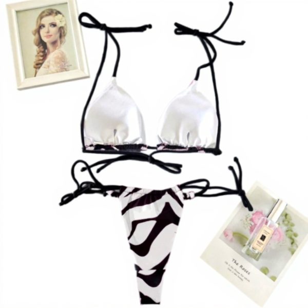 Bikini triangle femme rayures string nouer maillot deux