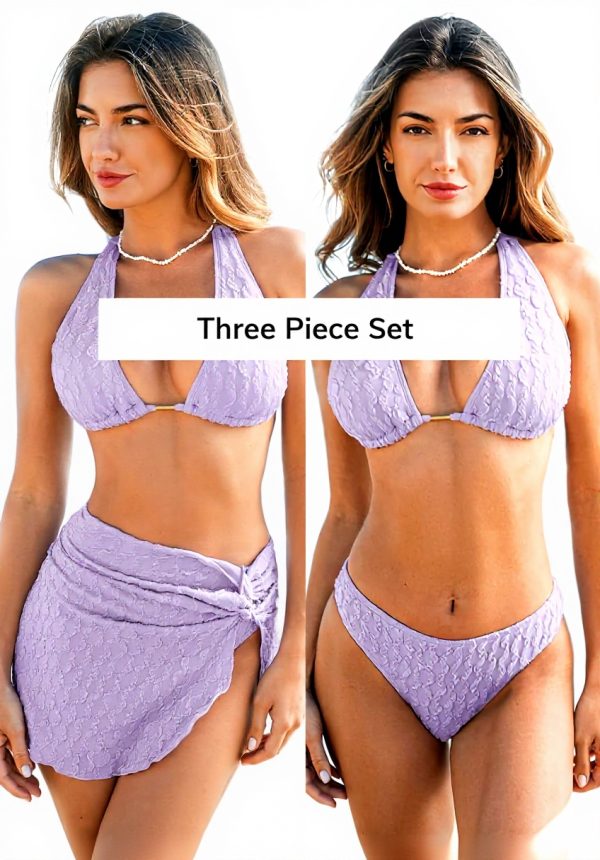 CUPSHE Bikini 3 pièces femme col V dos nu sarong plage
