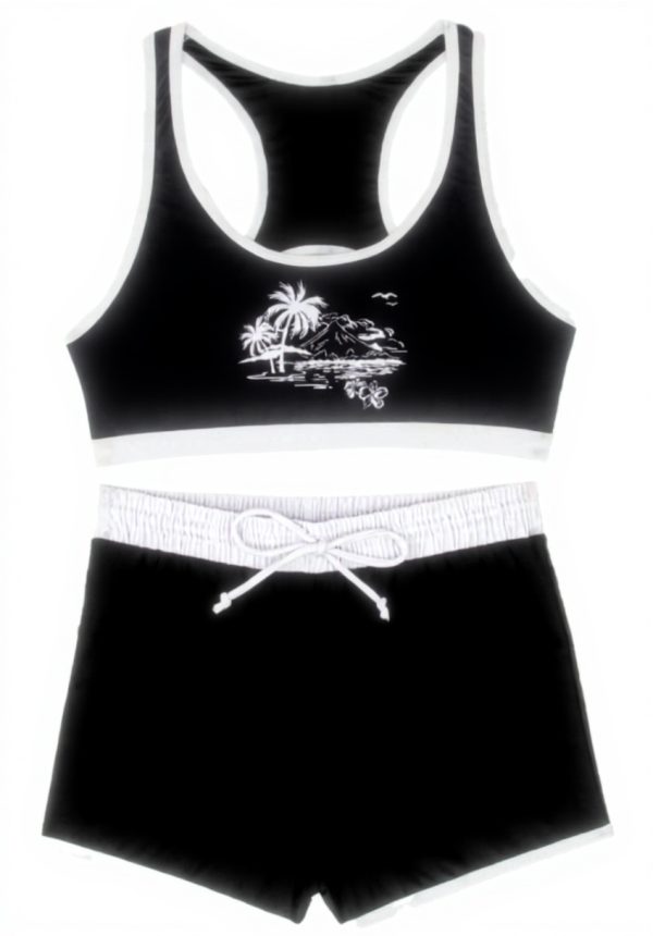 Ensemble bikini femme noir imprimé cocotier Generisch