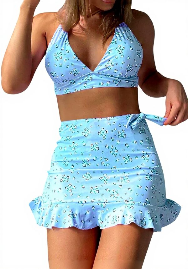 Bikini Femme Maillot de Bain Ensemble Trois Pièces Imprimé