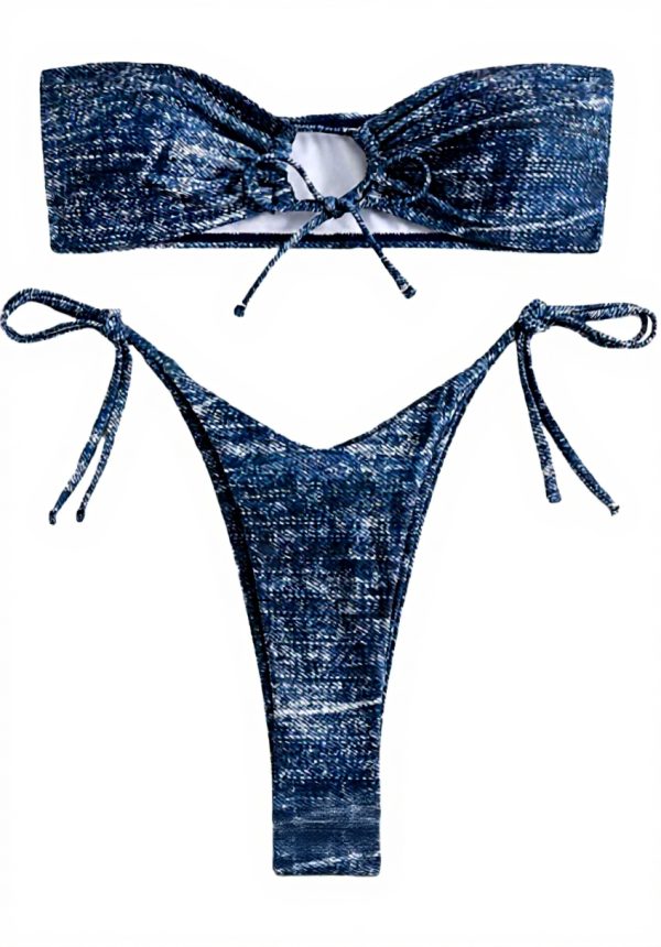 Ensemble bikini jean femme JASASCCEL coupe haute dos nu