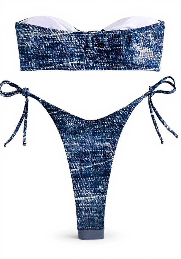Ensemble bikini jean femme JASASCCEL coupe haute dos nu