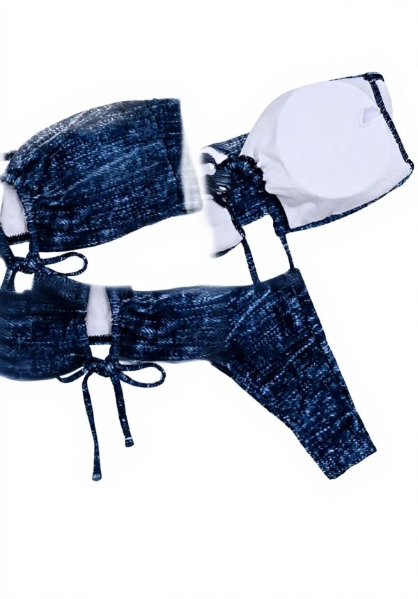 Ensemble bikini jean femme JASASCCEL coupe haute dos nu