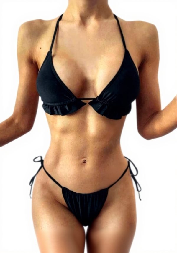Ensemble bikini femme push up micro string dos nu noir