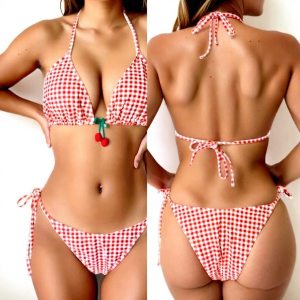 Maillot de bain dos nu femme deux pièces imprimé coréen