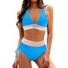 Maillot de bain femme 2 pièces col V taille haute POIUIYQA