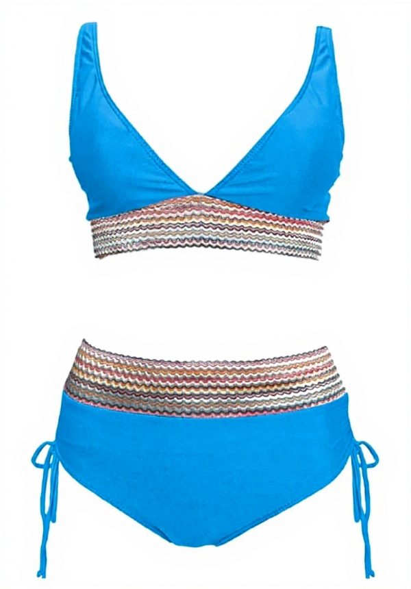 Maillot de bain femme 2 pièces col V taille haute POIUIYQA