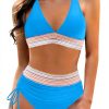 Maillot de bain femme 2 pièces col V taille haute POIUIYQA
