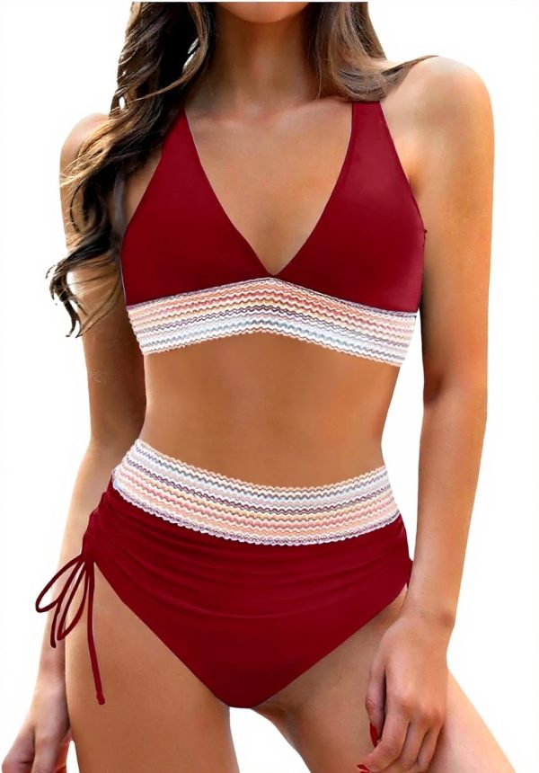 Maillot de bain femme 2 pièces col V taille haute Nlaayong