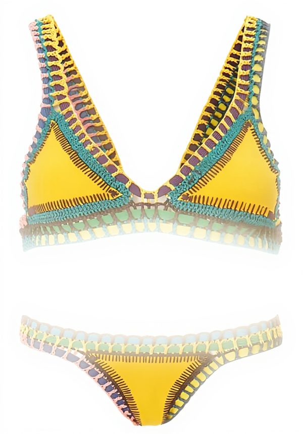 Maillot de bain 2 pièces femme crochet patchwork couleurs