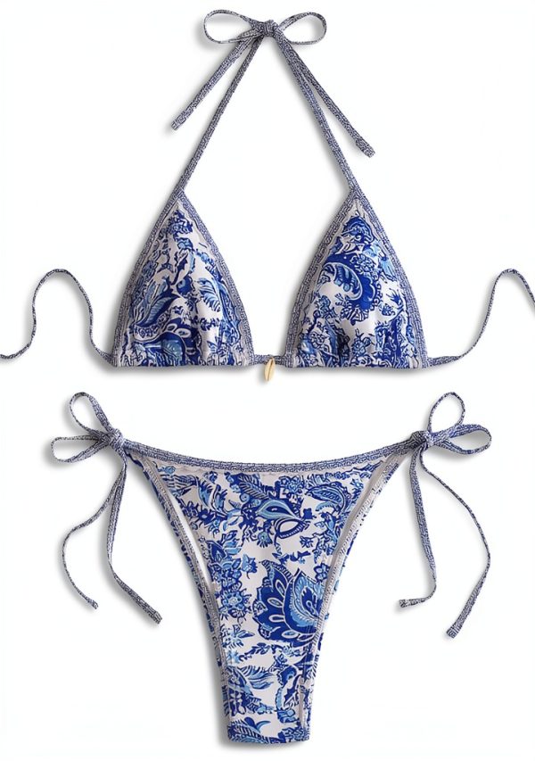 Maillot de Bain Femme 2 Pieces Push up Bikini Triangle Bleu